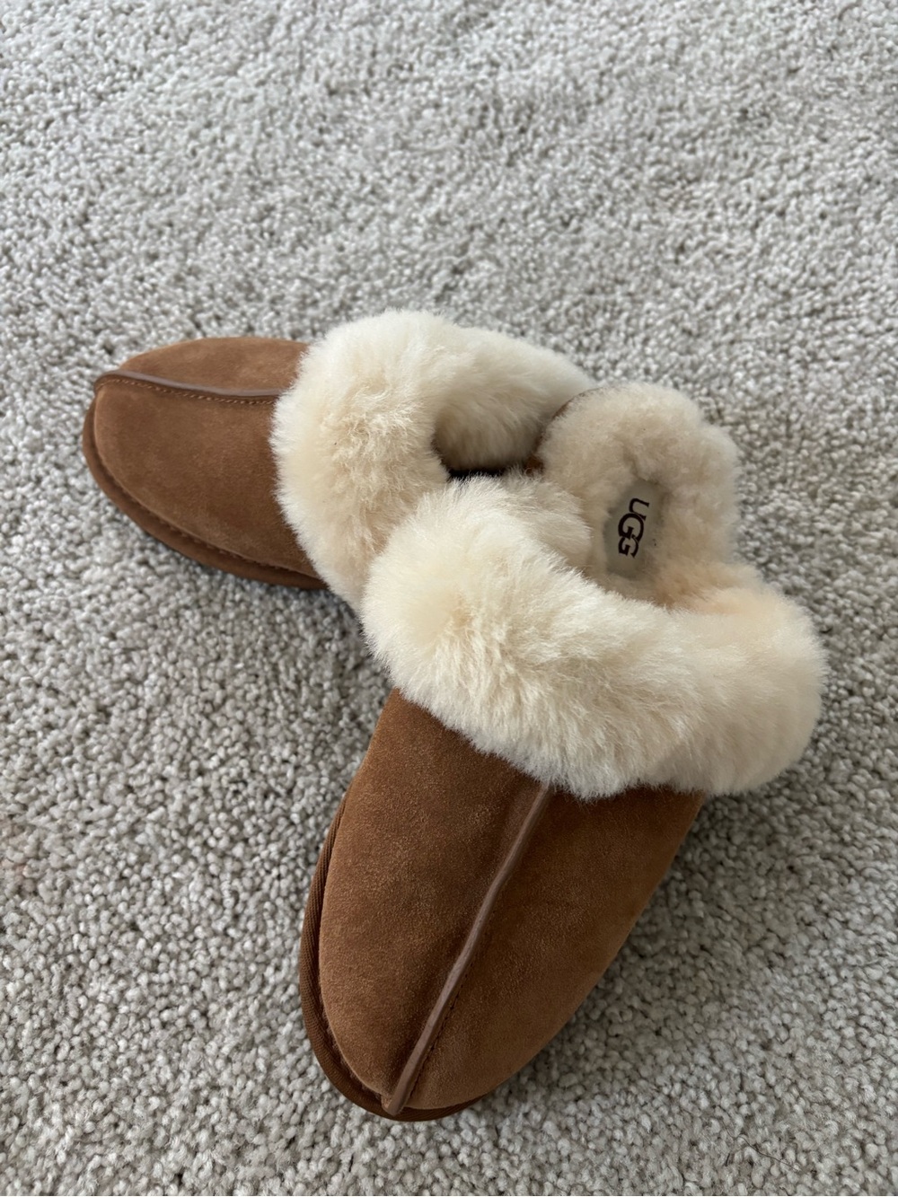 UGG Chestnut Suede Sheepskin Slip-On Clog with Cream Fur Cuff